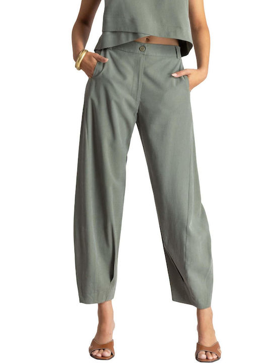 Moutaki Women's High Rise Fabric Trousers Khaki