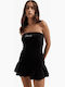 Summer Mini Evening Strapless Velvet Black Dress