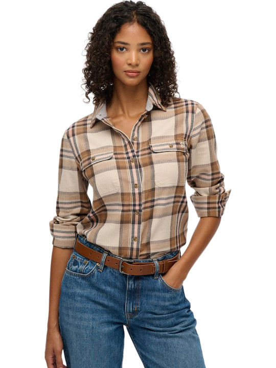Lumberjack Long Sleeve Women's Shirt B2t Beige Cream Check Checked