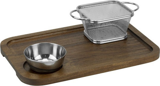 Platou Din Lemn Mahon Culinaro 30x20cm Castron De Sos 10.5x9x6.2cm Coș Pentru Cartofi Prajiți