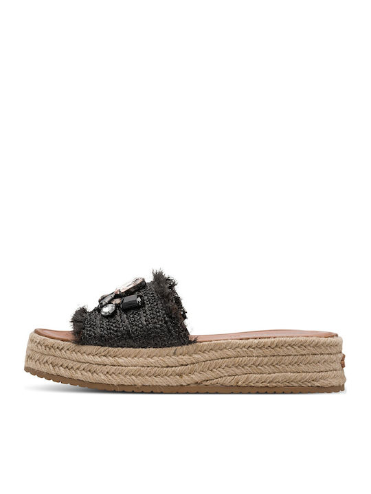 Leder Flache Damen Sandalen Schwarz