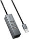 Hoco HB1D Hub USB 3 Porturi USB 2.0 cu Conectare USB-A Ethernet Gri