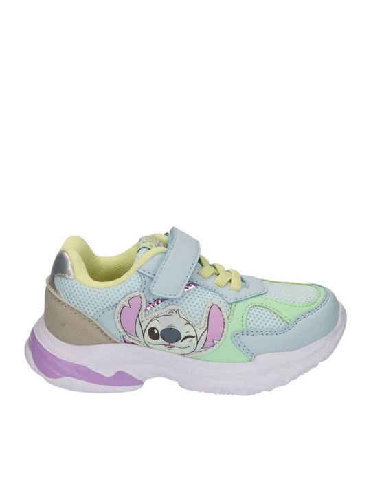 Stitch Kids Sneakers with Hoop & Loop Closure Light Blue