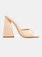 Satin Mules with Chunky High Heel in Beige Colour