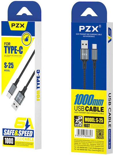 PZX USB 2.0 Кабел USB-C мъжки - USB-A Черен 1m 1234567895662