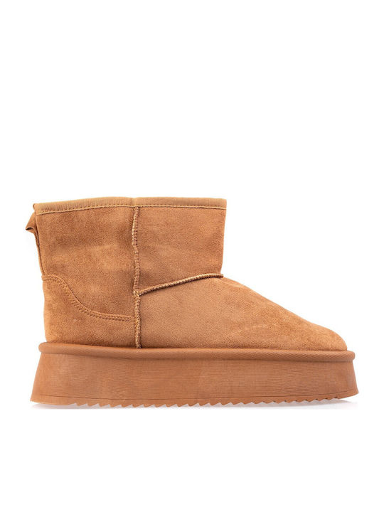 Suede Women's Ankle Boots with Fur Brown