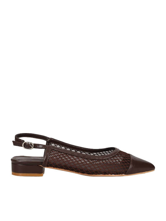 Γυναικείες Μπαλαρίνες Slingback με Λουράκι σε Καφέ Χρώμα
