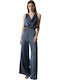 Damenteilose Ärmel Jumpsuit Blau