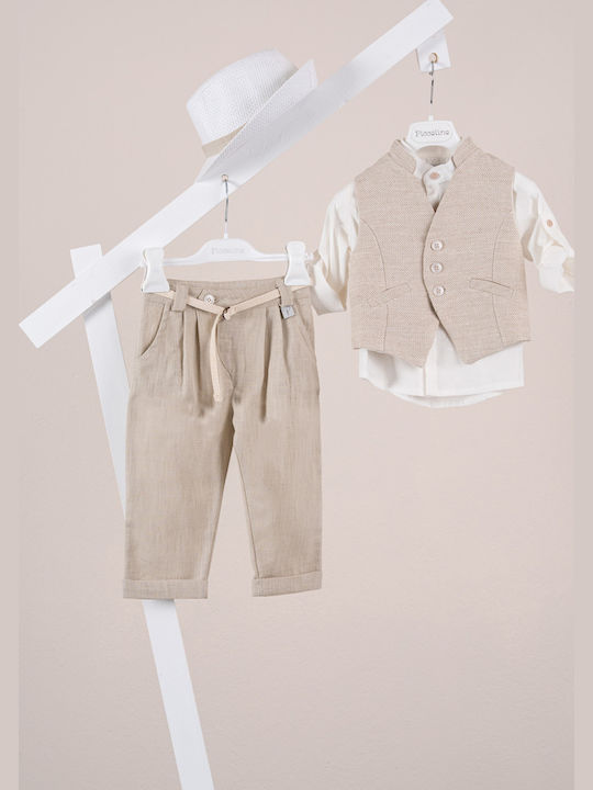 Piccolino Baptism Suit with Vest for Boys Linen Logan Beige