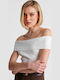 Damen Bluse Schulterfrei Weiß
