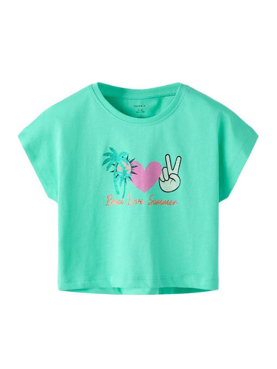 Kids Crop Top Short-Sleeved Turquoise