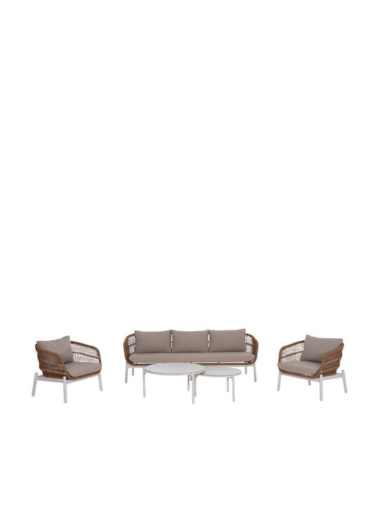 Set Mobilier Exterior Cameră De Zi 5 Piese Alb Cu Perne