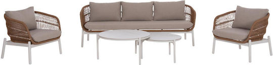 Set Mobilier Exterior Cameră De Zi 5 Piese Alb Cu Perne