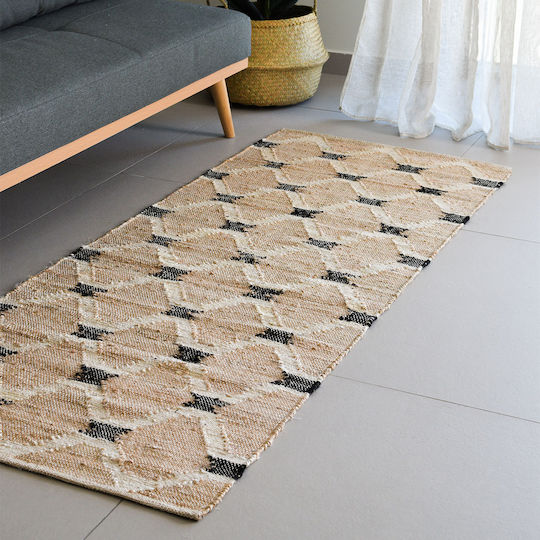 Ravelia Chainlink Summer Wicker Runner Rug Black 70x180cm