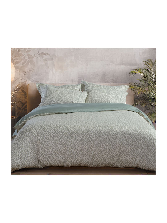 Nef-Nef Homeware Σετ Παπλωματοθήκη Βαμβακοσατέν 240x230cm Υπέρδιπλη με 2 Μαξιλαροθήκες Calming Πράσινη
