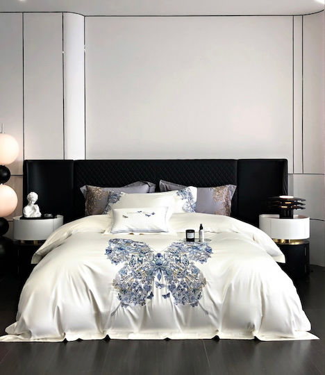 Σετ Παπλωματοθήκη Υπέρδιπλη 220x240cm 3d Κέντημα 2 Μαξιλαροθήκες & 1 Σεντόνι Ivory