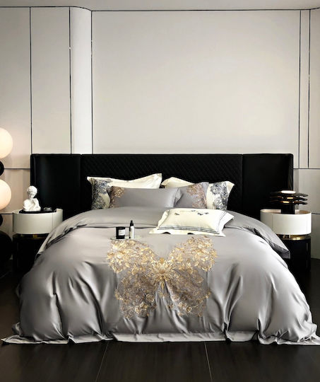 Σετ Παπλωματοθήκη Υπέρδιπλη 220x240cm 3d Κέντημα 2 Μαξιλαροθήκες & 1 Σεντόνι Grey