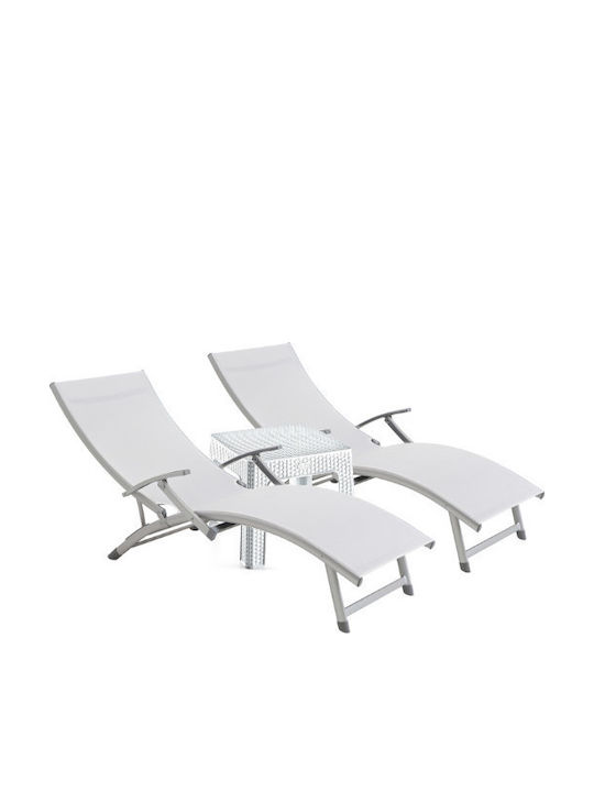 Șezlong Din Aluminiu Bej Set Cu Masă 2 Bucăți 170x52cm