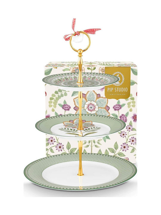 PiP Studio Εταζέρα από Πορσελάνη Πράσινη Ø17cm Π21xΜ26.5cm
