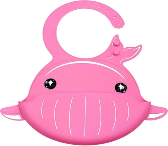 Queen Mother Happy Whale Waterproof Silicone Baby Bib with Pocket Pink