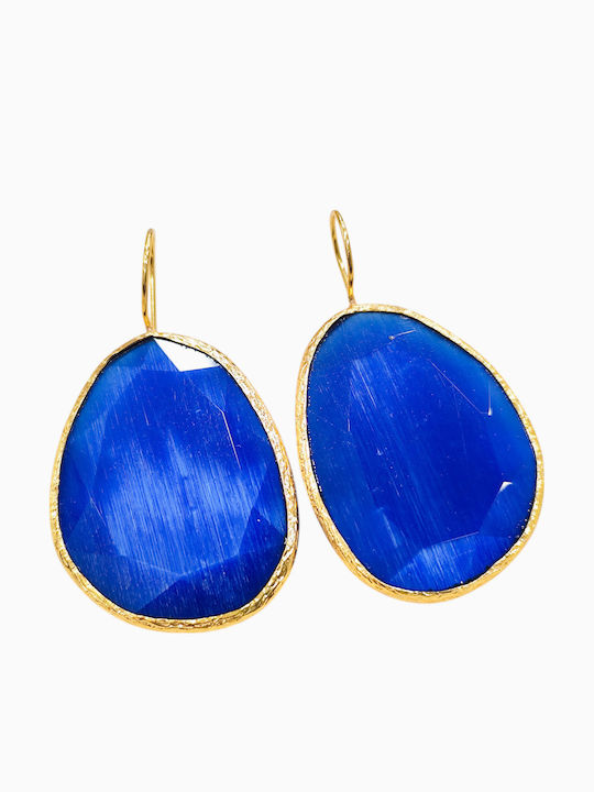Κρεμαστά Σκουλαρίκια Μπλέ Πέτρα Επιχρυσωμένα Μπρούτζο.bw1151