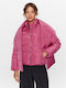 Long Women's Puffer Jacket for Winter Pink