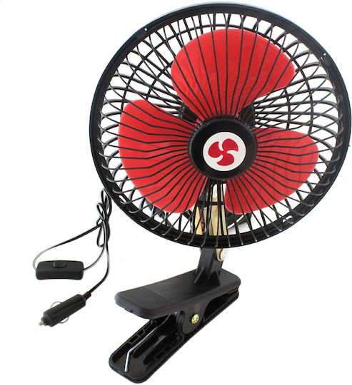 Ventilator Portabil Auto Drumeție Diametru 17,5 Cm 12v Unghi de Înclinare Reglabil Prindere cu Clemă Alimentare la Priză de Țigări Negru Roșu