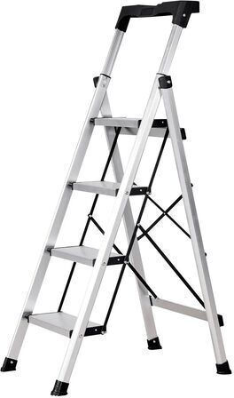 Scară Pliabilă 4 X Trepte Antiderapante Tavă Pentru Unelte Capacitate 150 Kg Aluminiu 480 X 680 X 1270 Mm