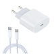 Green Lyca Зарядно Устройство с USB-C Изходен Порт и Кабел USB-C - USB-C 25W Power Delivery / Quick Charge 3.0 Бял (70038685)