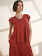 Women's Short Sleeve Blouse with V Neckline Henna