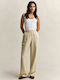Damen Leinenhose in Lose Passform Beige