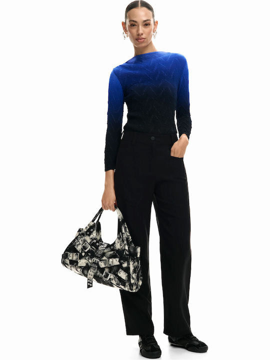 Γυναικείο Ψηλόμεσο Υφασμάτινο Παντελόνι σε Ίσια Γραμμή Μαύρο