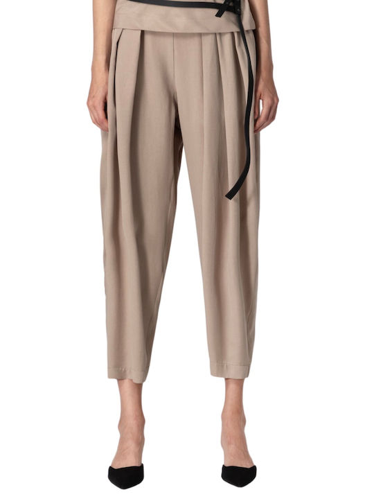 Women's Fabric Trousers in Balloon Leg Style Beige