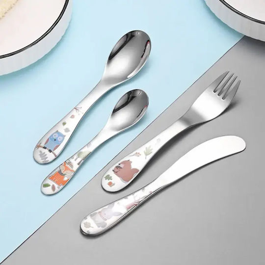 Pandaboo Set Baby Cutlery from Metal in Case Transparent 2 Pieces