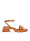 Leather Women's Flat Sandals Tabac Brown