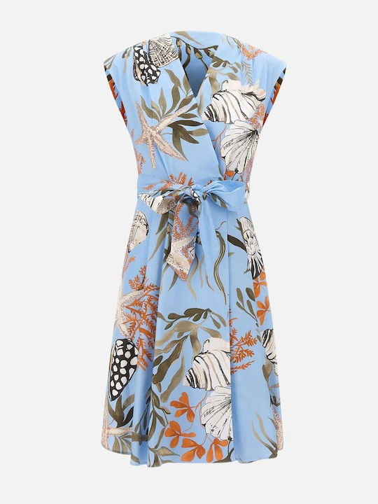 Poplin Summer Mini Dress Wrap Light Blue