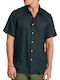 Short Sleeve Linen Shirt in Regular Fit Black