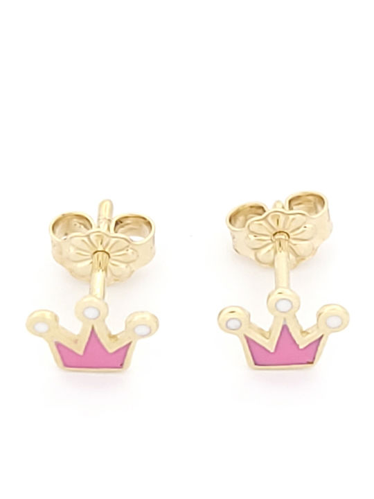 Kids Earrings Studs Crowns Made of 9K Gold