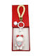 White Teddy Bear Heart Pink Rhinestone Keychain
