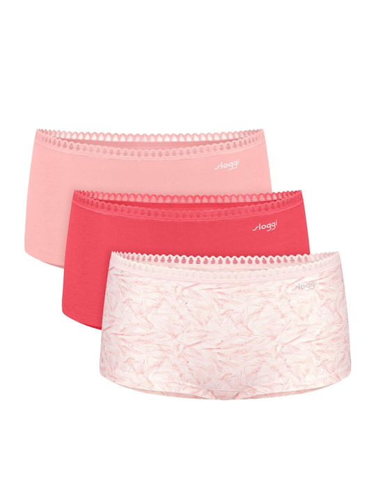 Sloggi Γυναικεία Boxer 3Pack Λευκό-ροζ-κοραλί