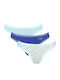 Damen-Slips Baumwoll-String 3er Pack Blau/Blau/Allover