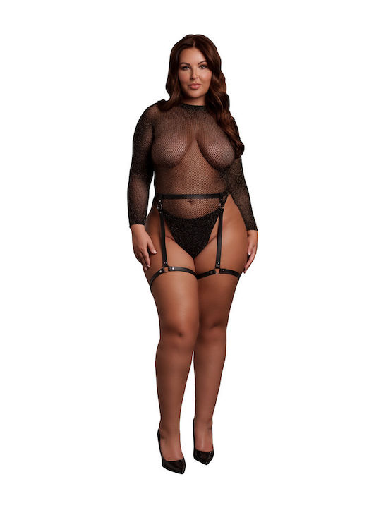 Shiny Bodysuit Open Back & Garters Pu Leather Plus Size Xl-4xl Leg Avenue