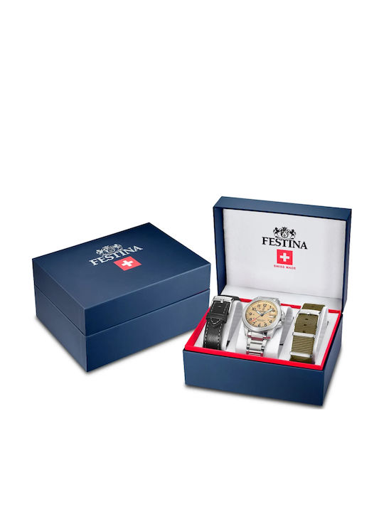 Festina Ανδρικό Ρολόι Μπαταρίας με Ασημί Μεταλλικό Μπρασελέ