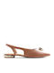 Leather Women's Ballerina Shoes with Strap in Tabac Brown Color