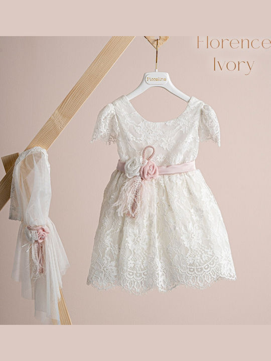 Piccolino Florence Ivory Λευκό Φόρεμα Βάπτισης