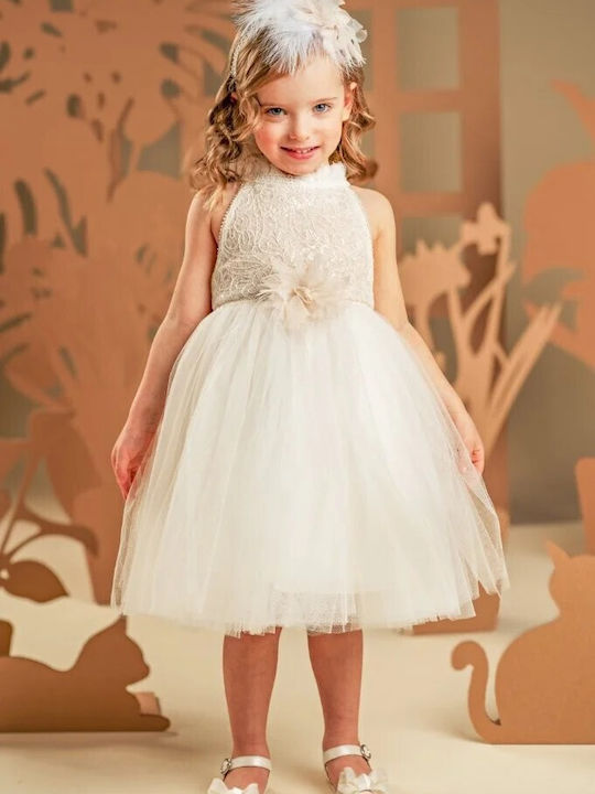 Baby Bloom Rochie Ecru de Botez din Dantelă
