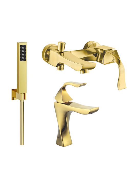 Mexen Thermostatic Bathtub Mixing Faucet Complete Set Gold