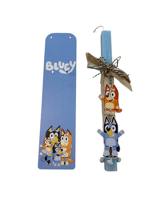 Χειροποίητη Λαμπάδα Bluey Ξύλινη Βάση Ξύλινο Μπρελόκ Ύψος Κεριού 30εκ