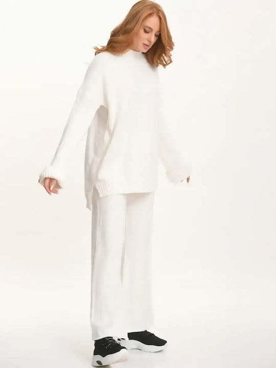 Knitted Set Trousers Blouse Turtleneck White Si...
