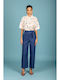Women's Fabric Trousers in Loose Fit Blue